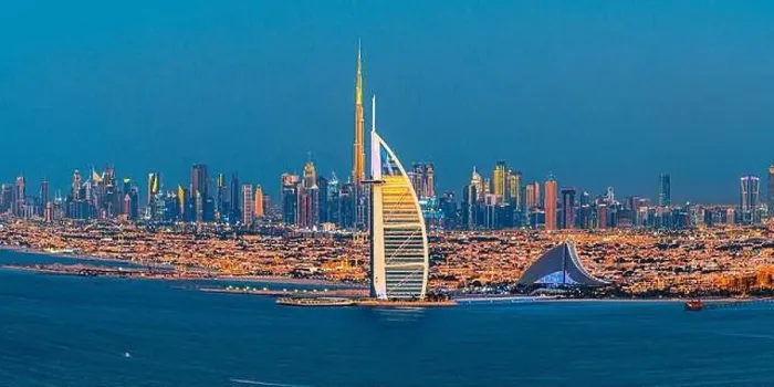 Framed Print : Dubai city - amazing city center skyline and famous Jumeirah beach at sunset, United Arab Emirates Framed Print : Dubai city - amazing city center skyline and famous Jumeirah beach at sunset, United Arab Emirates
