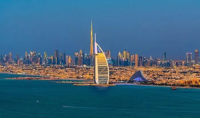 Framed Print : Dubai city - amazing city center skyline and famous Jumeirah beach at sunset, United Arab Emirates Framed Print : Dubai city - amazing city center skyline and famous Jumeirah beach at sunset, United Arab Emirates