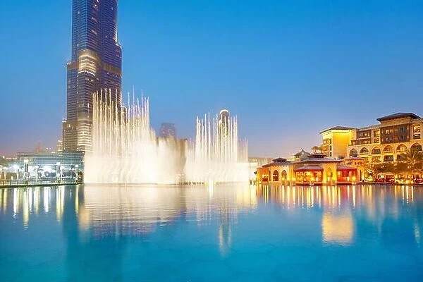 Dubai city - Burj Khalifa Tower, fountains show, United Arab Emirates