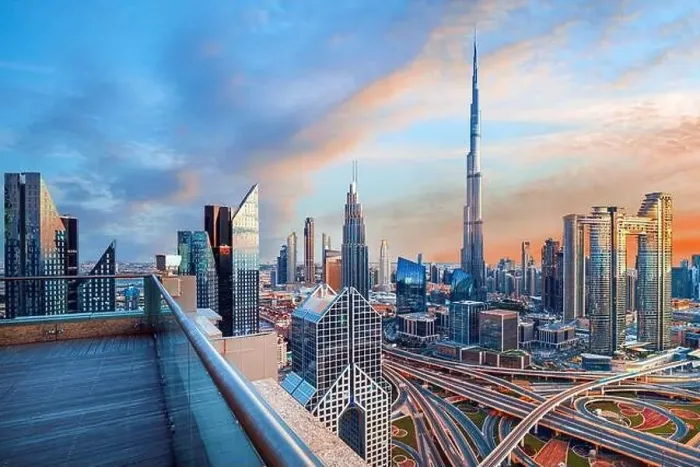 Framed Print : Dubai city center view at sunrise, United Arab Emirate Framed Print : Dubai city center view at sunrise, United Arab Emirate