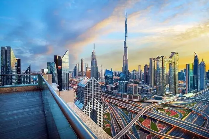 Framed Print : Dubai city center view at sunrise, United Arab Emirate Framed Print : Dubai city center view at sunrise, United Arab Emirate
