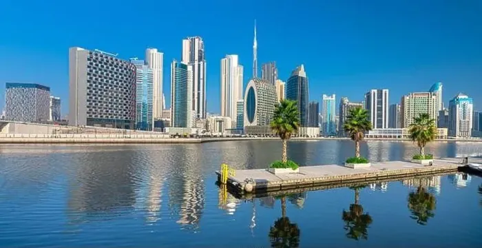 Framed Print : Dubai city center view at sunrise, United Arab Emirate Framed Print : Dubai city center view at sunrise, United Arab Emirate