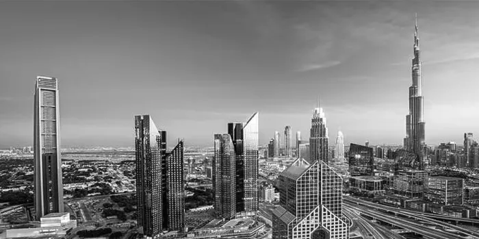 Framed Print : Dubai city center view at sunrise, United Arab Emirate Framed Print : Dubai city center view at sunrise, United Arab Emirate