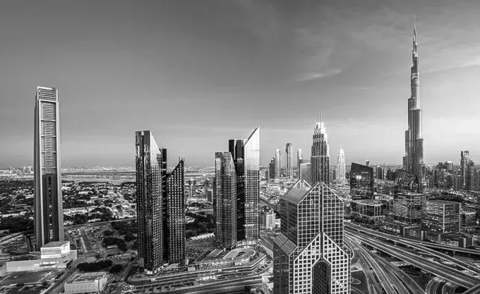 Framed Print : Dubai city center view at sunrise, United Arab Emirate Framed Print : Dubai city center view at sunrise, United Arab Emirate