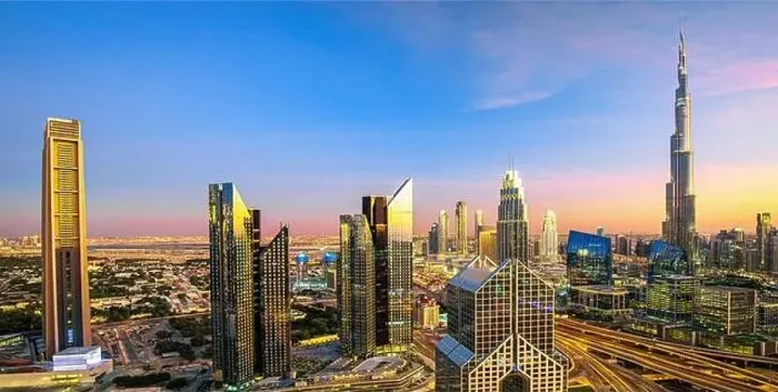 Framed Print : Dubai city center view at sunrise, United Arab Emirate Framed Print : Dubai city center view at sunrise, United Arab Emirate