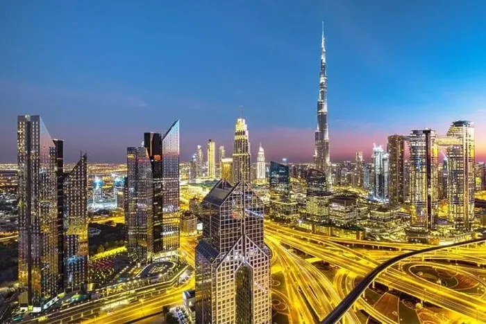 Framed Print : Dubai city center view at sunrise, United Arab Emirate Framed Print : Dubai city center view at sunrise, United Arab Emirate