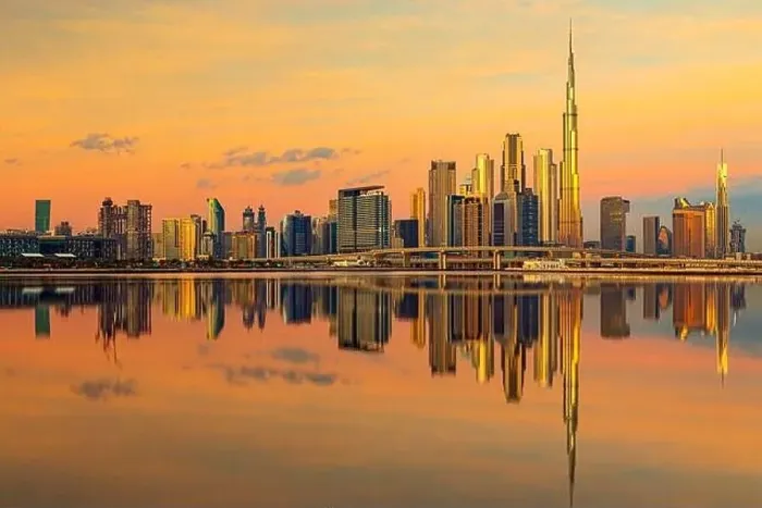 Framed Print : Dubai city center view at sunrise, United Arab Emirate Framed Print : Dubai city center view at sunrise, United Arab Emirate