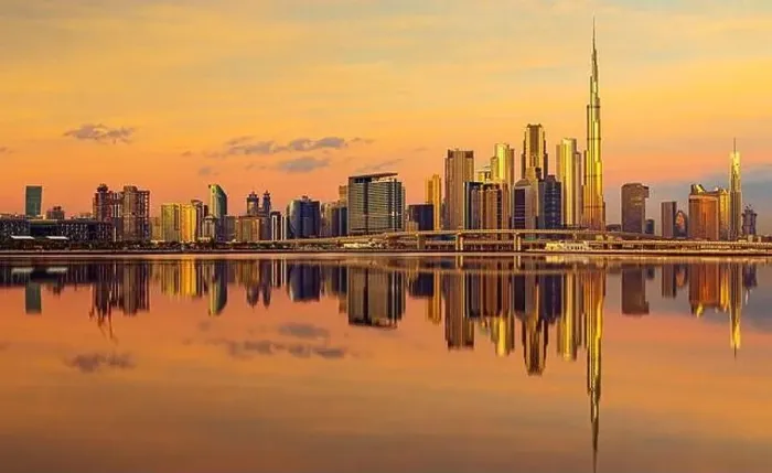 Framed Print : Dubai city center view at sunrise, United Arab Emirate Framed Print : Dubai city center view at sunrise, United Arab Emirate
