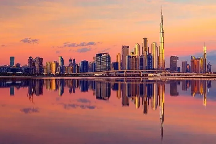 Framed Print : Dubai city center view at sunrise, United Arab Emirate Framed Print : Dubai city center view at sunrise, United Arab Emirate