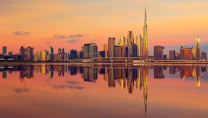 Framed Print : Dubai city center view at sunrise, United Arab Emirate Framed Print : Dubai city center view at sunrise, United Arab Emirate