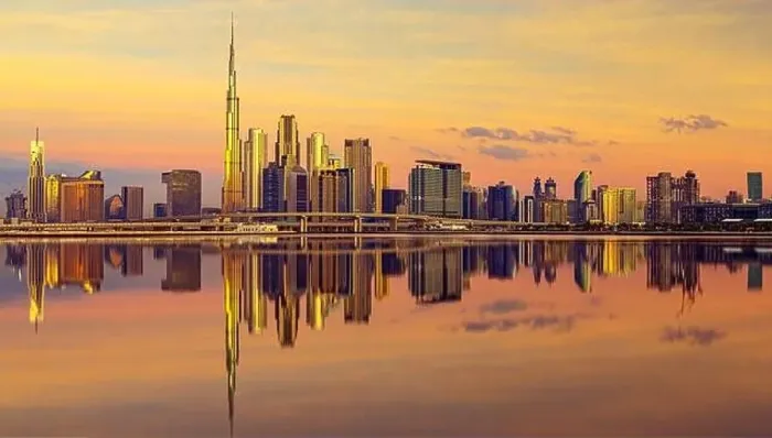 Framed Print : Dubai city center view at sunrise, United Arab Emirate Framed Print : Dubai city center view at sunrise, United Arab Emirate