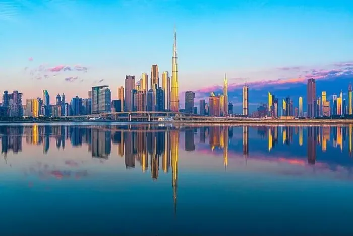 Framed Print : Dubai city center view at sunrise, United Arab Emirate Framed Print : Dubai city center view at sunrise, United Arab Emirate