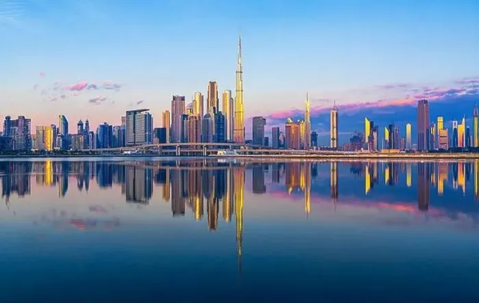 Framed Print : Dubai city center view at sunrise, United Arab Emirate Framed Print : Dubai city center view at sunrise, United Arab Emirate
