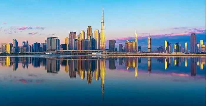 Framed Print : Dubai city center view at sunrise, United Arab Emirate Framed Print : Dubai city center view at sunrise, United Arab Emirate