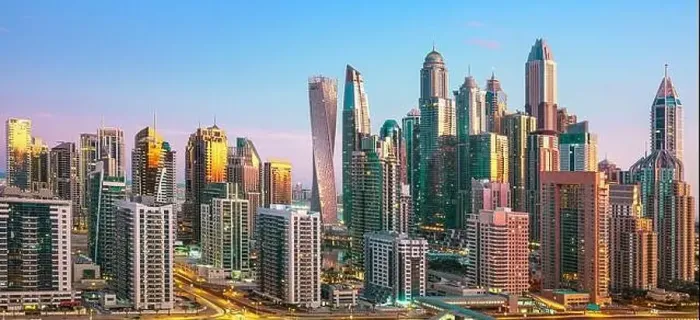 Framed Print : Dubai city center view at sunrise, United Arab Emirate Framed Print : Dubai city center view at sunrise, United Arab Emirate