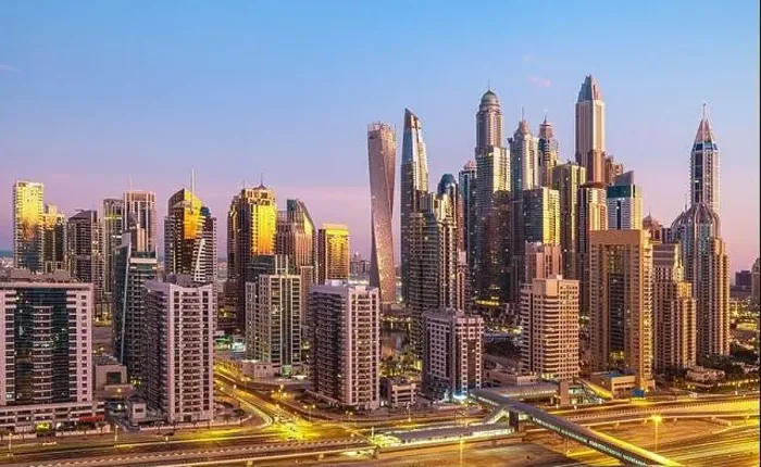 Framed Print : Dubai city center view at sunrise, United Arab Emirate Framed Print : Dubai city center view at sunrise, United Arab Emirate