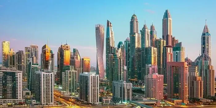 Framed Print : Dubai city center view at sunrise, United Arab Emirate Framed Print : Dubai city center view at sunrise, United Arab Emirate