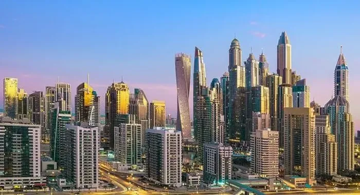 Framed Print : Dubai city center view at sunrise, United Arab Emirate Framed Print : Dubai city center view at sunrise, United Arab Emirate
