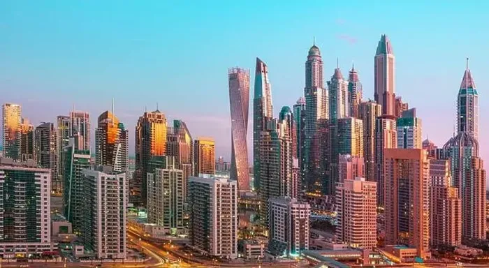 Framed Print : Dubai city center view at sunrise, United Arab Emirate Framed Print : Dubai city center view at sunrise, United Arab Emirate