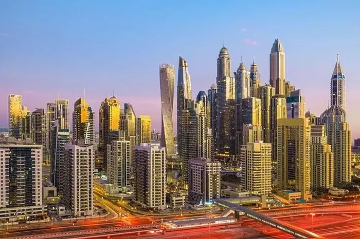 Framed Print : Dubai city center view at sunrise, United Arab Emirate Framed Print : Dubai city center view at sunrise, United Arab Emirate