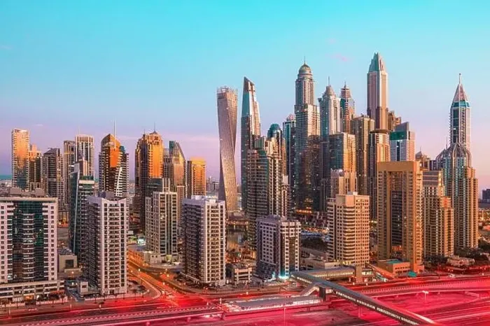 Framed Print : Dubai city center view at sunrise, United Arab Emirate Framed Print : Dubai city center view at sunrise, United Arab Emirate