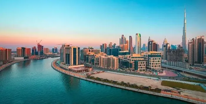 Framed Print : Dubai city center view at sunrise, United Arab Emirate Framed Print : Dubai city center view at sunrise, United Arab Emirate