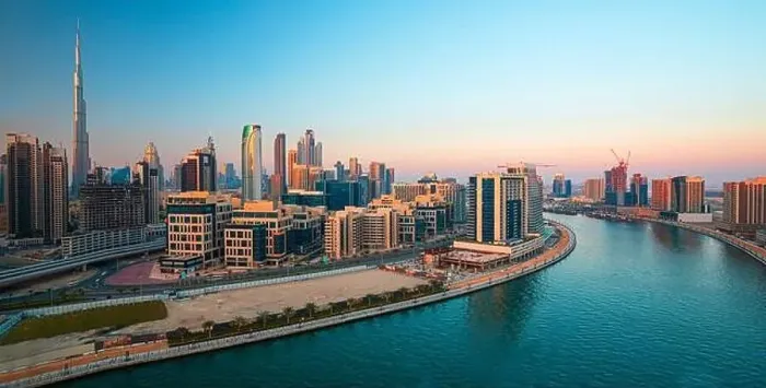 Framed Print : Dubai city center view at sunrise, United Arab Emirate Framed Print : Dubai city center view at sunrise, United Arab Emirate