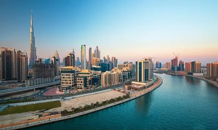 Framed Print : Dubai city center view at sunrise, United Arab Emirate Framed Print : Dubai city center view at sunrise, United Arab Emirate
