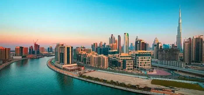 Framed Print : Dubai city center view at sunrise, United Arab Emirate Framed Print : Dubai city center view at sunrise, United Arab Emirate