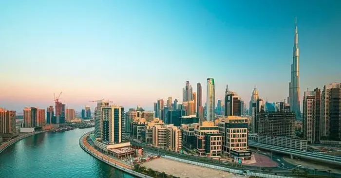 Framed Print : Dubai city center view at sunrise, United Arab Emirate Framed Print : Dubai city center view at sunrise, United Arab Emirate
