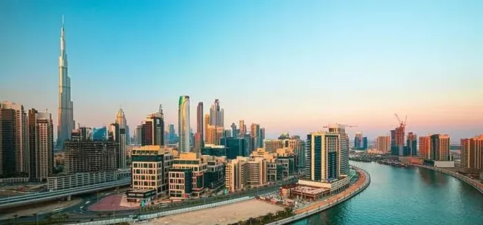 Framed Print : Dubai city center view at sunrise, United Arab Emirate
