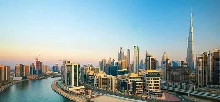 Framed Print : Dubai city center view at sunrise, United Arab Emirate Framed Print : Dubai city center view at sunrise, United Arab Emirate