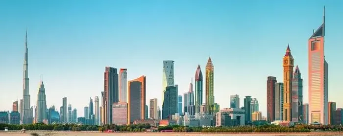 Framed Print : Dubai city center view at sunrise, United Arab Emirate Framed Print : Dubai city center view at sunrise, United Arab Emirate