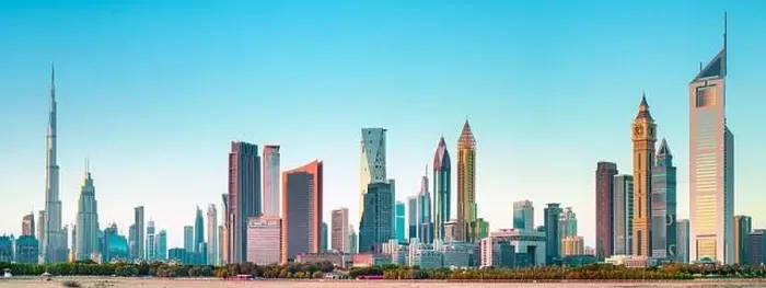 Framed Print : Dubai city center view at sunrise, United Arab Emirate Framed Print : Dubai city center view at sunrise, United Arab Emirate