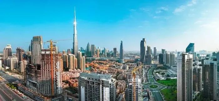 Framed Print : Dubai city center view at sunrise, United Arab Emirate Framed Print : Dubai city center view at sunrise, United Arab Emirate