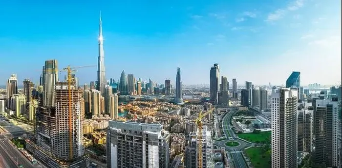 Framed Print : Dubai city center view at sunrise, United Arab Emirate Framed Print : Dubai city center view at sunrise, United Arab Emirate