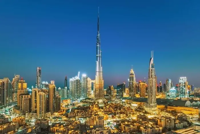Framed Print : Dubai city skyline at sunset, United Arab Emirates Framed Print : Dubai city skyline at sunset, United Arab Emirates