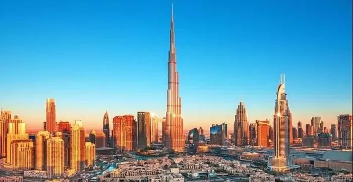 Framed Print : Dubai city skyline at sunset, United Arab Emirates Framed Print : Dubai city skyline at sunset, United Arab Emirates