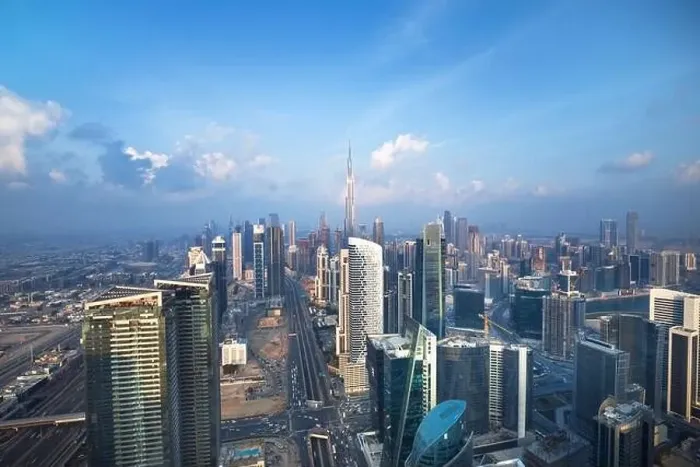 Framed Print : Dubai city skyline at sunset, United Arab Emirates Framed Print : Dubai city skyline at sunset, United Arab Emirates