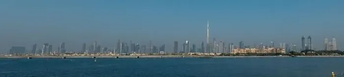 Framed Print : Dubai downtown city landscape view with sea in the front Framed Print : Dubai downtown city landscape view with sea in the front