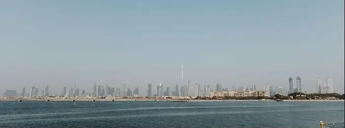 Framed Print : Dubai downtown city landscape view with sea in the front Framed Print : Dubai downtown city landscape view with sea in the front