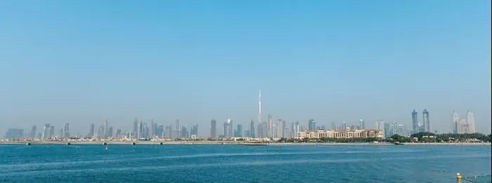 Framed Print : Dubai downtown city landscape view with sea in the front Framed Print : Dubai downtown city landscape view with sea in the front