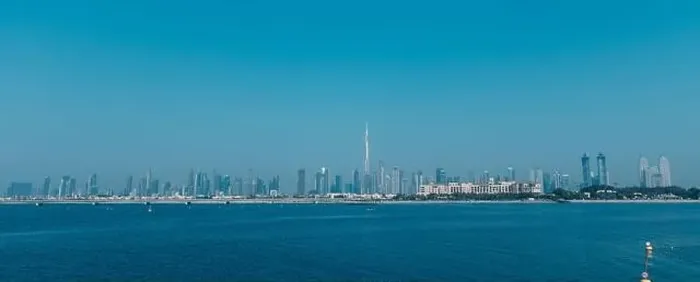 Framed Print : Dubai downtown city landscape view with sea in the front Framed Print : Dubai downtown city landscape view with sea in the front