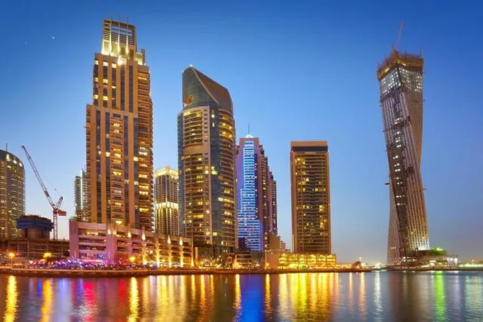 Framed Print : Dubai Marina evening skyline - United Arab Emirates Framed Print : Dubai Marina evening skyline - United Arab Emirates