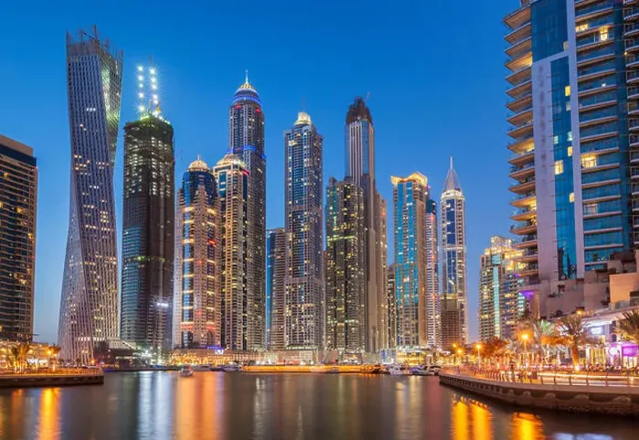 Framed Print : Dubai Marina Skyline at night, Dubai City, United Arab Emirates, UAE, Middle East