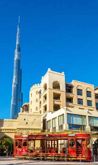 Framed Print : Dubai trolley, a double-deck heritage-style open-top tram