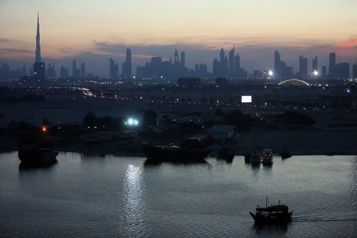 Framed Print : Dubai, United Arab Emirates, Dubai skyline at night Framed Print : Dubai, United Arab Emirates, Dubai skyline at night