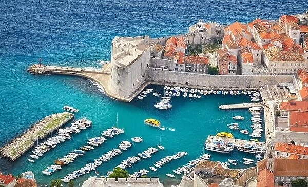 Dubrovnik, aerial view of Old Town and harbor, Croatia