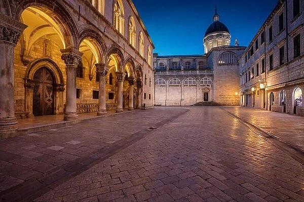 Dubrovnik. Beautiful romantic streets of old town Dubrovnik during twilight blue hour