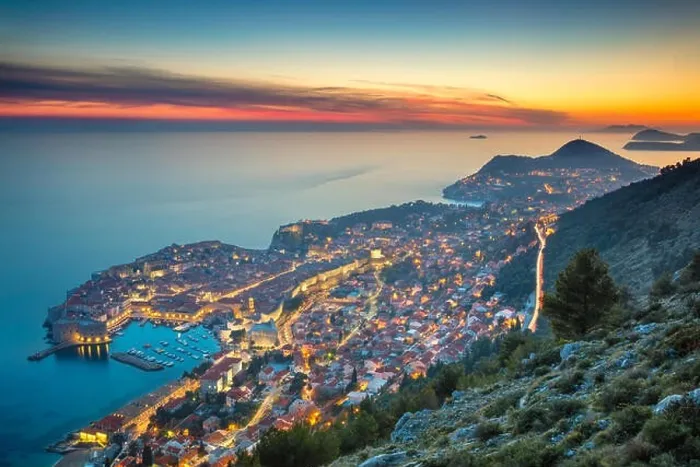 Framed Print : Dubrovnik, Croatia. Beautiful romantic old town of Dubrovnik during sunset